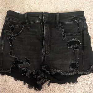 Distressed Black Denim Shorts